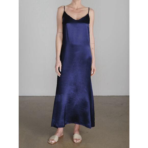 PHARAOH Henri Slip Dress Vintage Satin Sz 1 Small Side Slit Coastal Minimalist - Picture 1 of 12